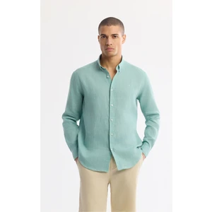 Erkek Mint Yeşil Comfort Fit %100 Keten Düğmeli Yaka Gömlek B002191