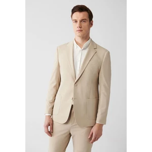 Erkek Bej Slim Fit Mono Yaka Astarlı Yırtmaçlı Jersey Kumaş Ceket B004000