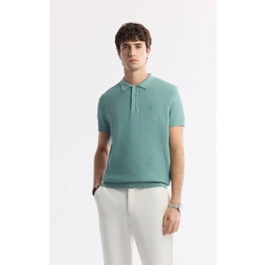 Erkek Nil Yeşili Regular Fit Polo Yaka Dokulu Triko T-shirt B005120