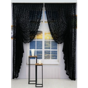 Büzgülü 2 Kanat Tül Fon Perde Siyah