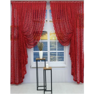 Büzgülü 2 Kanat Tül Fon Perde Kırmızı
