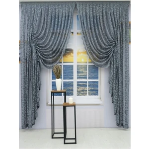 Büzgülü 2 Kanat Tül Fon Perde Gri
