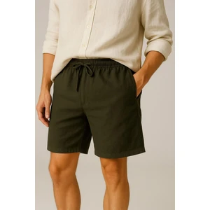 Erkek Cepli Keten Dokulu Şort