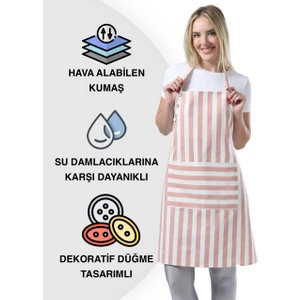 Boyun Ayarlı,su Geçirmez,cepli Şef,aşçı, Mutfak Önlüğü,cafe,barista,toz Pembe Beyaz Çizgili Önlük,kuaför,ressam ve Çiçekçi Önlükleri