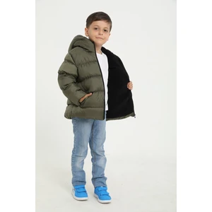 Erkek Çocuk Polarlı Kapüşonlu Su Geçirmez Rüzgara Dayanıklı Cepli Şişme Kışlık Mont