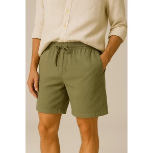 First Stops Erkek Keten Dokulu Şort Nefes Alabilir Kumaş ve Rahat Kesim ile Yaz İçin