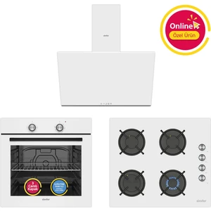 4 Fonksiyon Trend Beyaz Cam 3'lü Ankastre Set (Fırın + Ocak + Davlumbaz)
