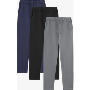 %100 Pamuk 3'lü Erkek Pijama Altı Siyah-Gri-Lacivert Süprem Cepli Ipli Rahat Kalıp Terletmez Esnek