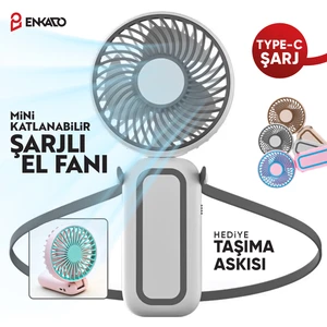 Katlanabilir Taşınabilir Şarjlı Sessiz Mini El Fanı Askılı Serinletici Güçlü El Fanı Vantilatör