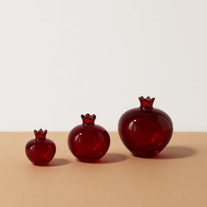 Seramik 3’lü Nar Şeklinde Dekoratif Obje Seti – Kırmızı Bereket ve Şans Simgesi