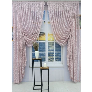 Büzgülü 2 Kanat Tül Fon Perde Pudra Pembe