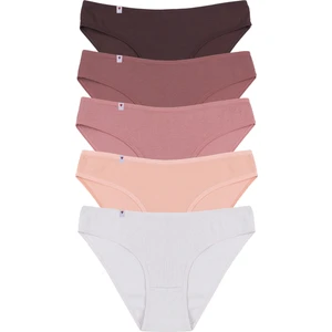 Kadın Külot 5 Li Pamuklu Etiket Detaylı Fitilli Ribana