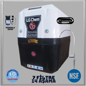 Platınum Pompalı 10 Litre 7 Filtre 14 Aşama 90 Gpd Nano Membran Gümüş Iyon Tatlandırıcı Mineral Alkali Filtreli Antibakteriyel 12 Lt Çelik Tanklı Su Arıtma Cihazı