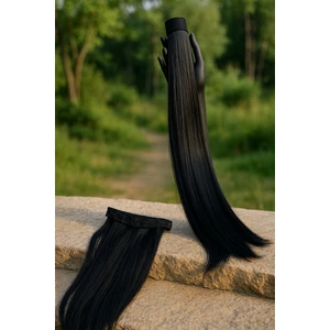 Siyah At Kuyruğu Saç Düz Cıtçıtlı Takma Postiş Saç 60 cm Isıya Dayanıklı
