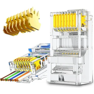 60 Adet Yeni Nesil RJ45 Cat5 Cat6 Ethernet Internet Kablo Soketi Konnektör Delikli 8P8C Jack Utp Kablo Ucu Gold Plated Jack