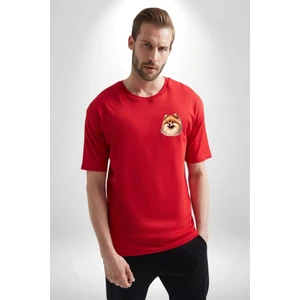 Pomeranian Sevimli Tatlı Popüler Köpek Tasarımı Kırmızı Oversize Kadın Erkek Ön Minimal Baskılı Tişört