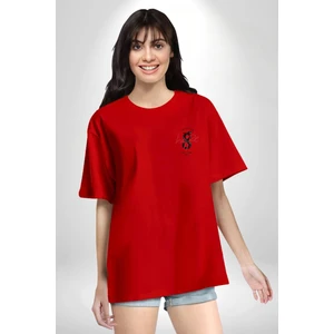 Umut Baskılı Yılan Kırmızı Oversize Kadın Erkek Ön Minimal Baskılı Tişört