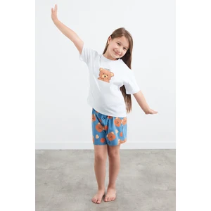 %100 Pamuk Ayıcık Baskılı Unisex Şortlu Pijama Takımı