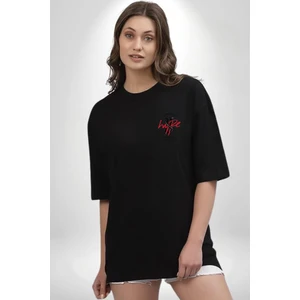 Umut Baskılı Yılan Siyah Oversize Kadın Erkek Ön Minimal Baskılı Tişört