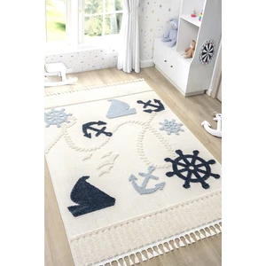 Yumuşak Renkli Bukleli Denizcilik Figürlü Dokuma Halı Bebek Odası Çocuk Odası Genç Odası Halısı 3