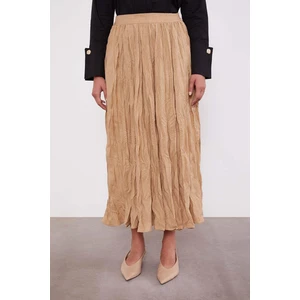 Koyu Bej Kırışık Model Etek