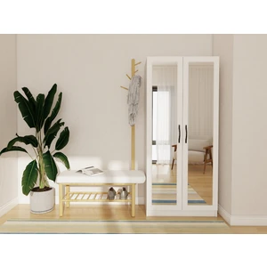 Limila 2 Kapaklı Aynalı Beyaz Renk Portmanto