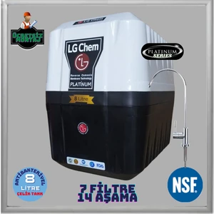 Platınum Montaj Dahil 8 Litre 7 Filtre 14 Aşama 90 Gpd Nano Membran Gümüş Iyon Tatlandırıcı Mineral Alkali Filtreli Antibakteriyel  Çelik Tanklı Su Arıtma Cihazı
