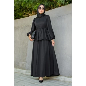 Cenny Eteği Katlı Scuba Krep Elbise-Siyah