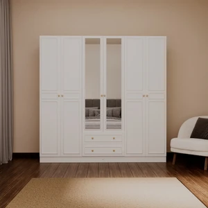 Asel 6 Kapak 2 Çekmeceli Çıtalı Aynalı Country Gardırop