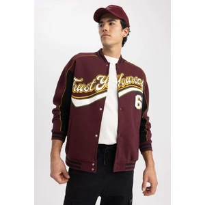 Oversize Fit Kolej Yaka Bomber Baskılı İçi Yumuşak Tüylü Hırka Z9179AZ23SP