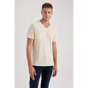 Slim Fit Dar Kesim V Yaka Pamuklu Kısa Kollu Tişört B0646AXNS