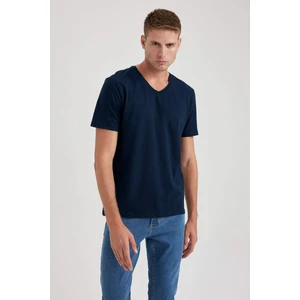 %100 Pamuk Slim Fit Dar Kesim V Yaka Kısa Kollu Tişört