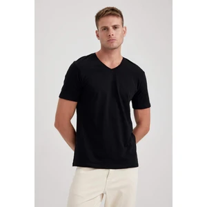 %100 Pamuk Slim Fit Dar Kesim V Yaka Kısa Kollu Tişört