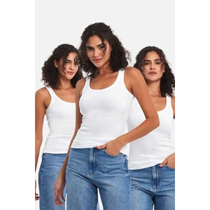 Fitilli Siyah Crop Havuz Yaka Sıfır Kol Pamuklu 3'lü Kadın Atlet