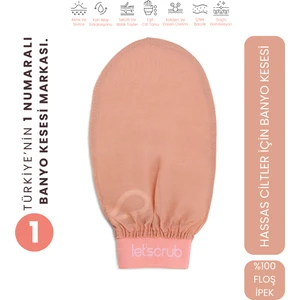 Let'scrub Bej Lastikli Banyo Duş Kesesi Peeling Eldiveni %100 Floş Ipek Hassas Ciltler Için