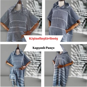 Kişiye Özel Baskılı Kapüşonlu Plaj Pançosu | Isim Yazılı Pamuklu Havlu Poncho |unisex Peştamal Kumaş