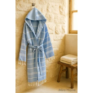 Mira Home Kapüşonlu Kadın / Erkek Peştemal Bornoz Soft %100 Pamuklu Natural