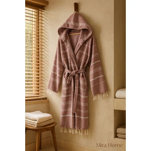 Mira Home Kapüşonlu Kadın / Erkek Peştemal Bornoz Soft %100 Pamuklu Natural