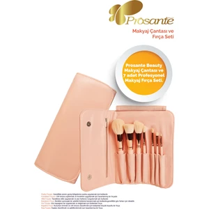 Beauty Makyaj Çantası ve Fırça Seti Pembe Renkli Profesyonel Makyaj Uygulamaları İçin