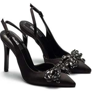 Kadın Yüksek Topuklu Taş Işlemeli Fiyonklu Saten Abiye Ayakkabı 350