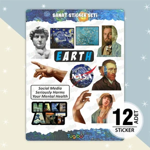 Sanat Sticker Seti, Sanat Temalı Sticker, 12 Adet Sanat-Art Etiket