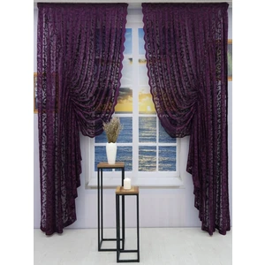 Büzgülü 2 Kanat Tül Fon Perde Mürdüm