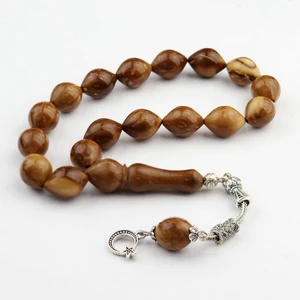 Metal Ayyıldız Püsküllü Arpa Kesim 17'li Doğal Kuka Ağacı Tesbih