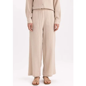 Wide Leg Geniş Bol Paça Beli Lastikli Basic Düz Muslin Pantolon