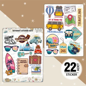 Travel Sticker Seti, Seyahat Temalı Sticker Seti, 22 Adet Valiz ve Yolculuk İçin Etiket