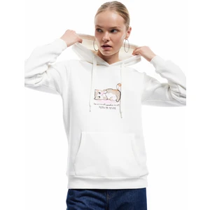 Üç Iplik Şardonlu Kanguru Cep Detaylı Kedi Baskılı Kapüşonlu Sweatshirt