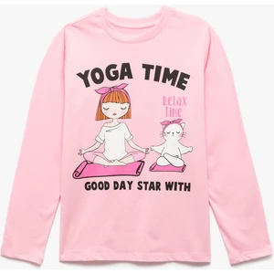 Pamuklu Bisiklet Yaka Baskılı Uzun Kollu Tişört