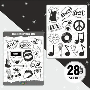 Rock Müzik Sticker Seti, Müzik Temalı Sticker Seti, 28 Adet Rock Metal Etiket
