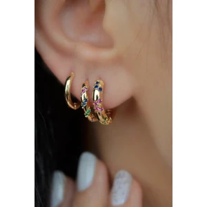 Renkli Zirkon Taşlı Halka 3'lü Set Küpe