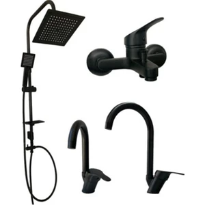 Siyah Batarya Takımı 4 Lü Musluk Armatür Duş Setleri